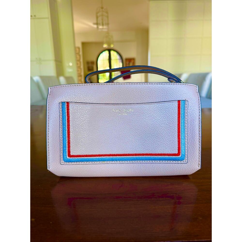 Kate Spade New York “Eva” Embroidered Leather Clutch Wristlet Beige
